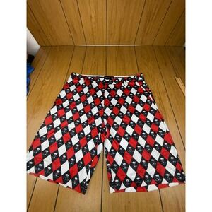 Tattoo Golf Performance Skull Diamond Pattern Shorts Size 38 Red Black